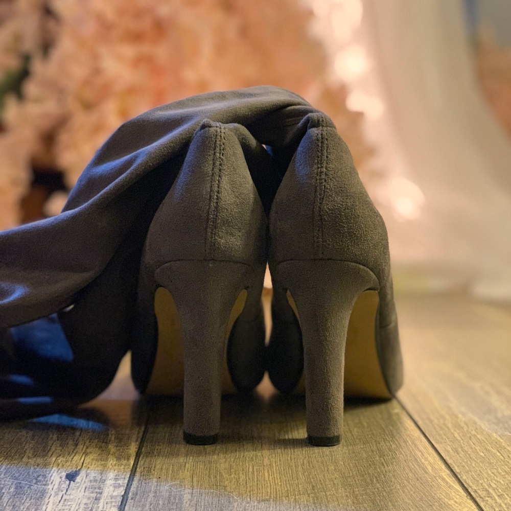 Knee high faux suede heel boots